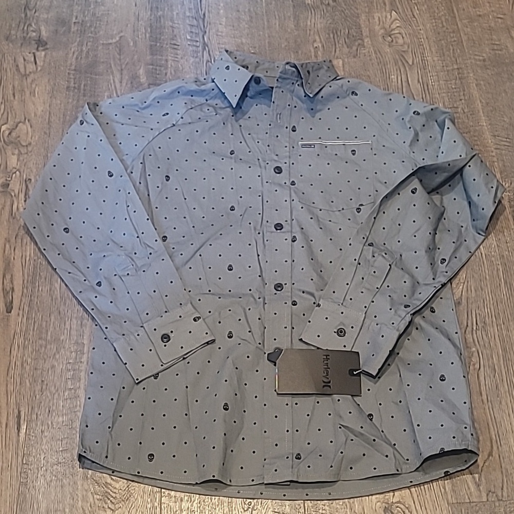 Hurley Boys Large Button Down Long Sleeve Skull New With Tags